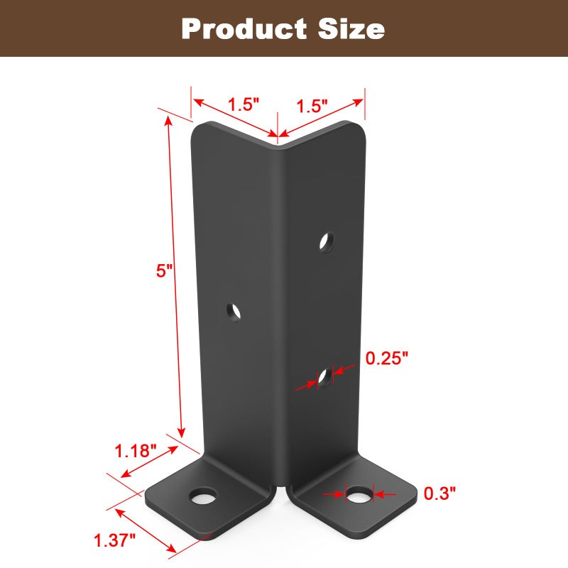 Linone 8 pcs Adjustable Deck Post Anchor Base Brackets Fit 1.5x1.5,2x2,2x4,4x4 Post,Wood Fence Pergola Post Base Brackets Kit,Heavy Duty Half Column Black Post Brackets Support Base Brackets for Deck Railing - Image 2